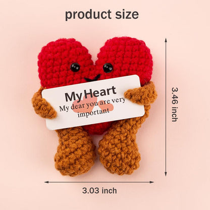 Mini Crochet Positive Love Heart Gifts, Knitted Pocket Hug Emotional Support Desk Decor, Cute Funny Christmas Valentine Birthday Gift for Friends Couple Lover Children Family (My Heart)