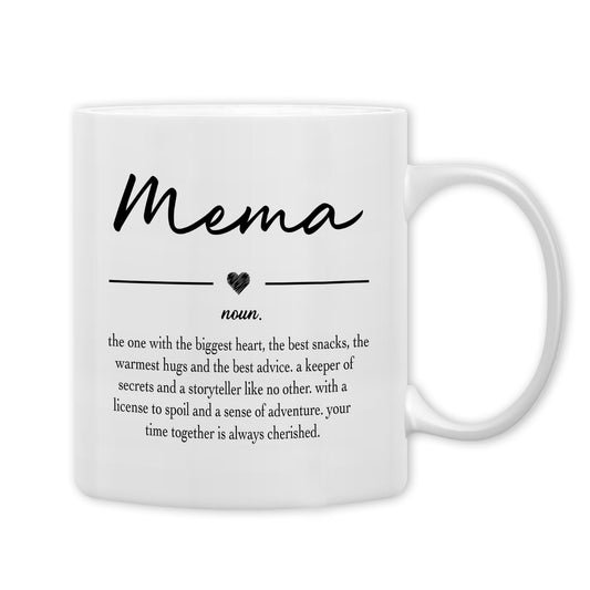 QASHWEY Mema Gifts Coffee Mug, Gifts for Memas Grandma from Grandkids Grandchildren, Grandma Coffee Mug, Mothers Day Mugs Tea Cup Gift for GrandmaMema, Mema Definition CoffeeCup Ceramic 11oz