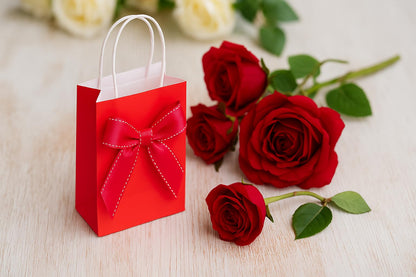 SUNCOLOR 24-Pack Red Gift Bags with Handles, 7.9 x 5.12 x 3.15 Inch Kraft Paper Goodie Bags for Christmas, Valentine's Day, Birthday Party Favors