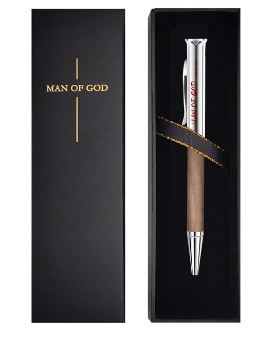 Christian Gifts for Men: Engraved Man of God Luxury Walnut Wood Rollerball Pen - Perfect Pastor Appreciation, Father's Day & Christian Graduation Gifts