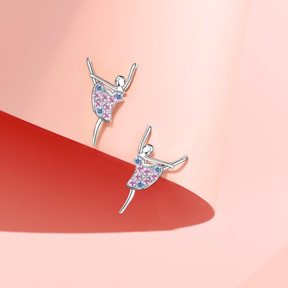 Sereney Sterling Silver Earrings for Girls, Dance Recital Gifts for Girls Jewelry as Dance Earring Dancer Accessories, Rainbow Gymnastics Earrings as Gymnastics Gifts for Girls