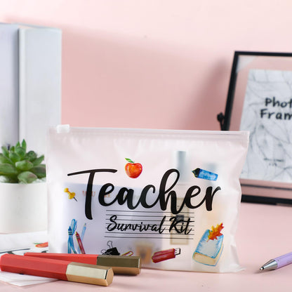 60 Pcs Teacher Appreciation Gifts Bulk Small Waterproof Makeup Toiletry Bag Pouch Cosmetic Pencil Bag Thank You Gifts for Women Men Travel Graduation Season Supplies(Teacher Survival Kit)