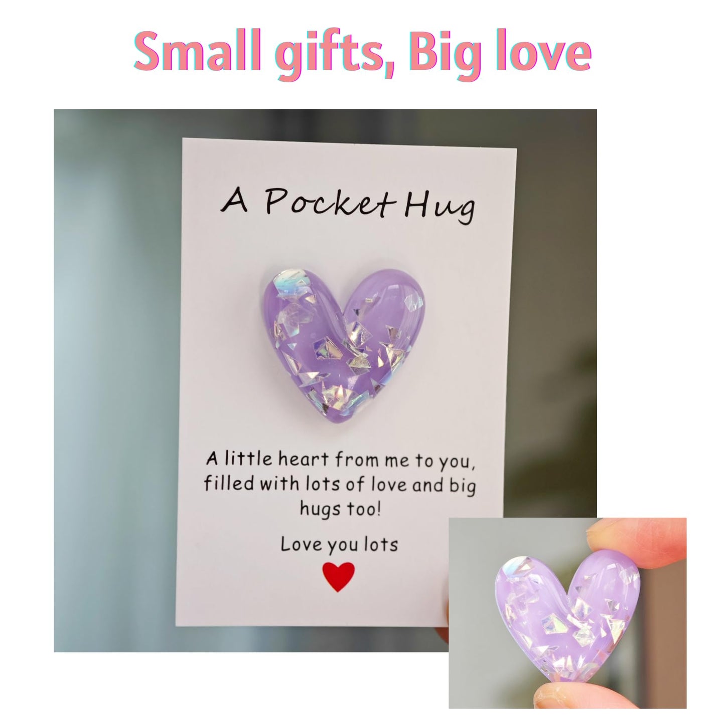 YOJO Pocket Hug Heart with Greeting Cards, Long Distance Relationship Gifts, Gifts for Boyfriend Girlfriend, I Love You Gift for Him Her (Purple)
