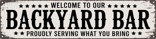 AWISZZZ Backyard Bar Metal Sign 4x16in Rustic Plaque for Outdoor Entertainment Wall Decor Party Host Gift