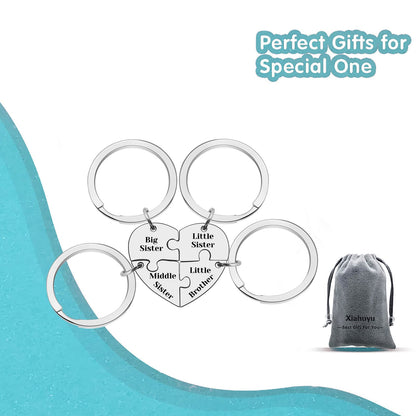 Xiahuyu Sister and Brother Gifts Keychain 4pcs for Big Middle Little Sister Little Brother Matching Keychain Set Christmas Birthday Gift Sibling Gifts for Sisters Brothers