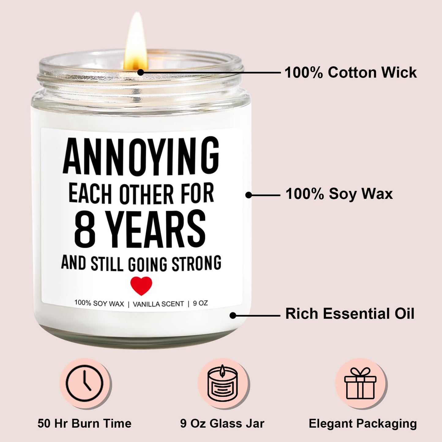 Younift Funny Scented Candle, 8 Year Bronze Anniversary, Gifts for Men, Women - 8th Anniversary, Gifts for Him, Her - 8th Wedding Anniv. Presents for Husband, Wife, Couple - 9 oz