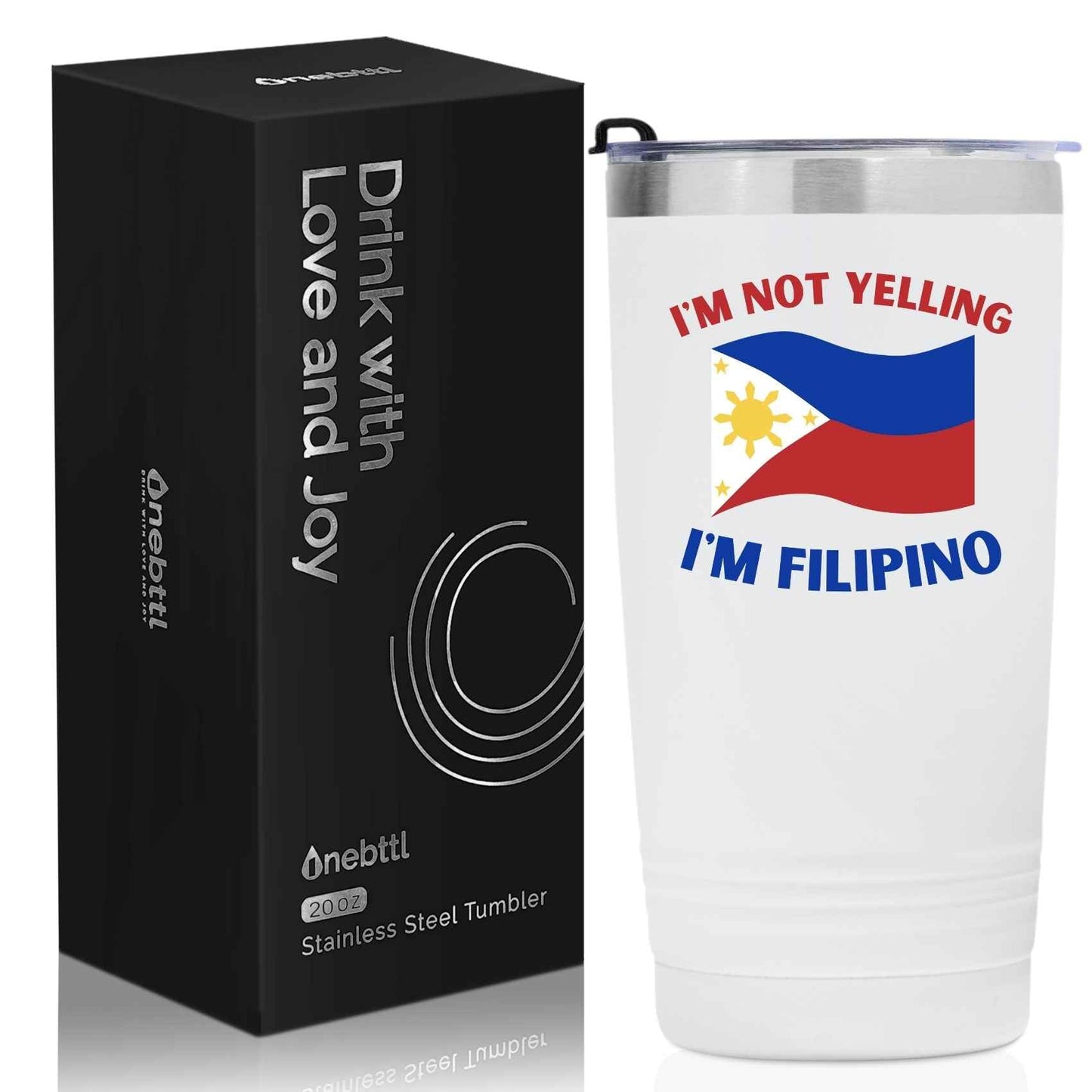 Onebttl Filipino Gifts with Philippines Flag, Filipino Philippines Souvenirs, 20oz Stainless Steel Insulated Travel Mug, Perfect for Filipino Men & Women on Birthday & Christmas - I'm Not Yelling