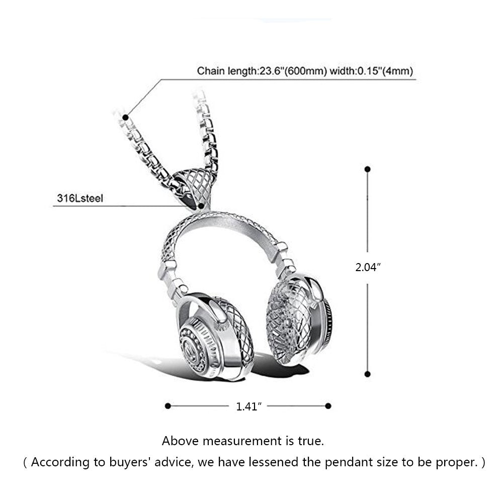 fashion Stainless Steel Headphone Pendant Necklace for Men