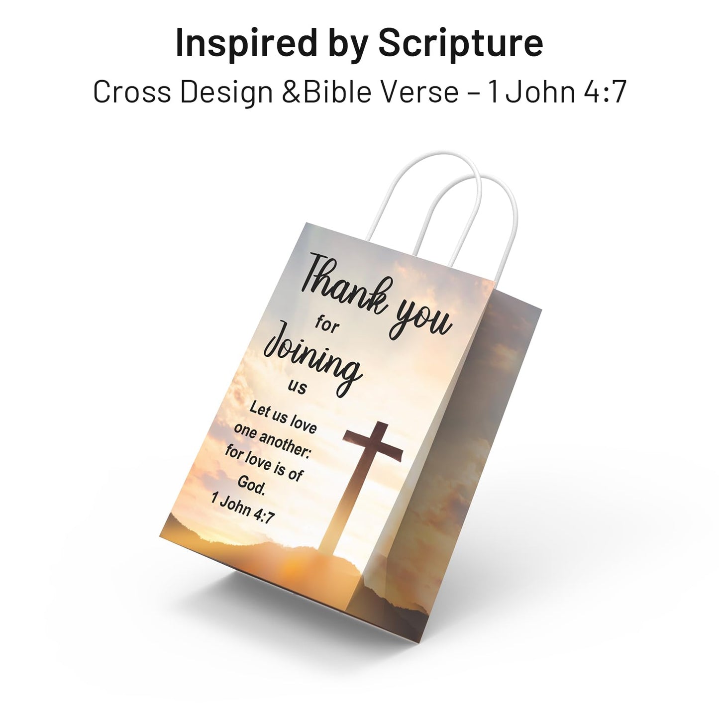 QIELSER Christian Thank You Gift Bags 50 Pack, Welcome to Our Church Paper Bags with Handles, Religious Cross & Bible Verse, Church Favor Bags for Baptism, VBS, Easter