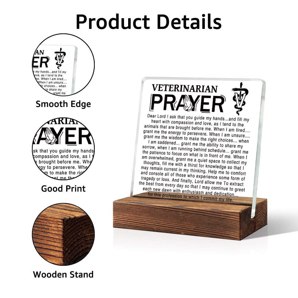 TOUNER Veterinarian Prayer Office Decor Sign, Acrylic Serenity Prayer Desk Plaque, Religious Gifts for VET Animal Doctor, Veterinarian Office Gifts, Vet School Graduation Gifts, Thank You Gifts