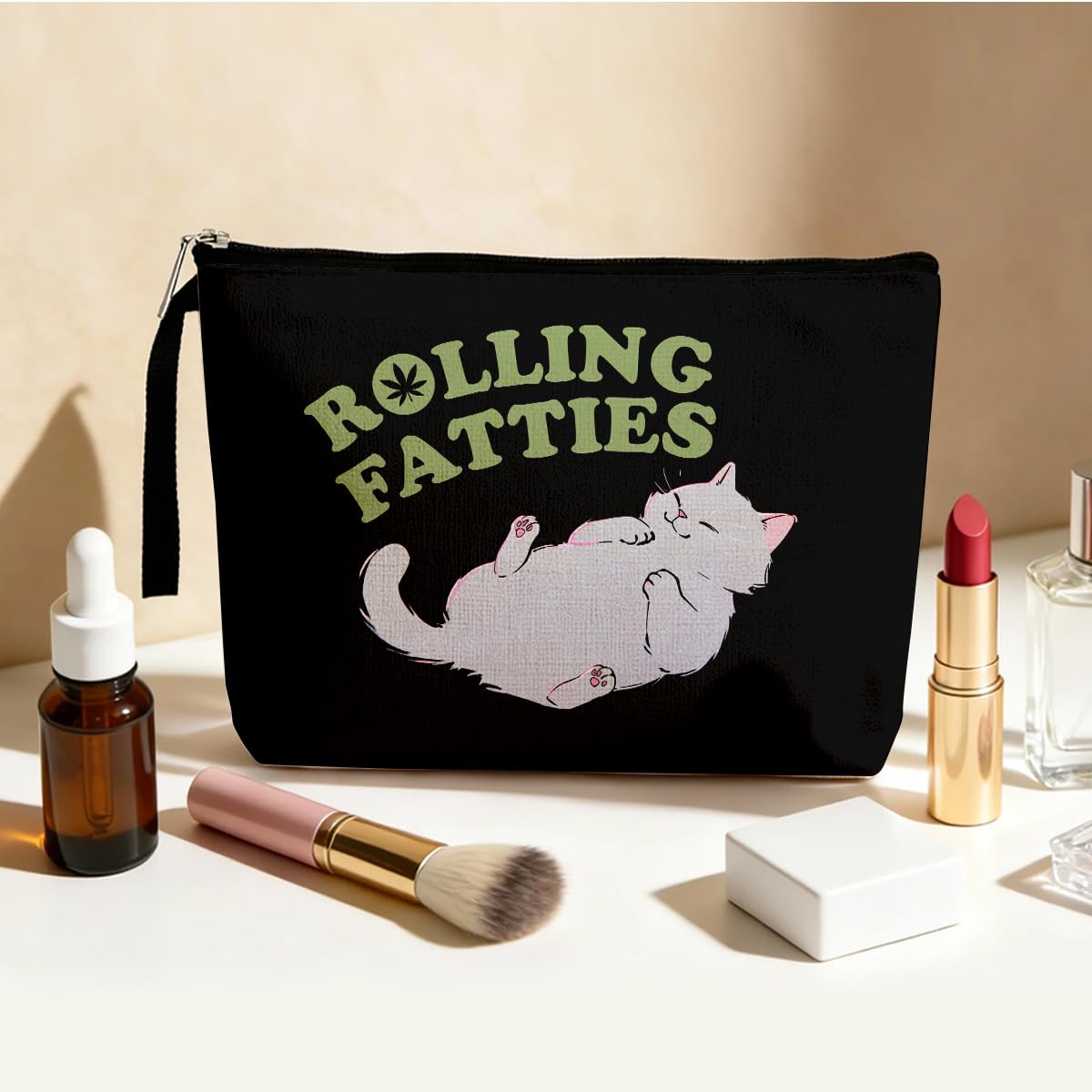 Funny Weed Gift Leaf Makeup Bag Cat Lover Gifts Cosmetic Bags for Women Nurse Cats Themed Gifts Zipper Pouch Bag Cat Lady Gift Weed Stuff Travel Toiletry Bag for Birthday Christmas