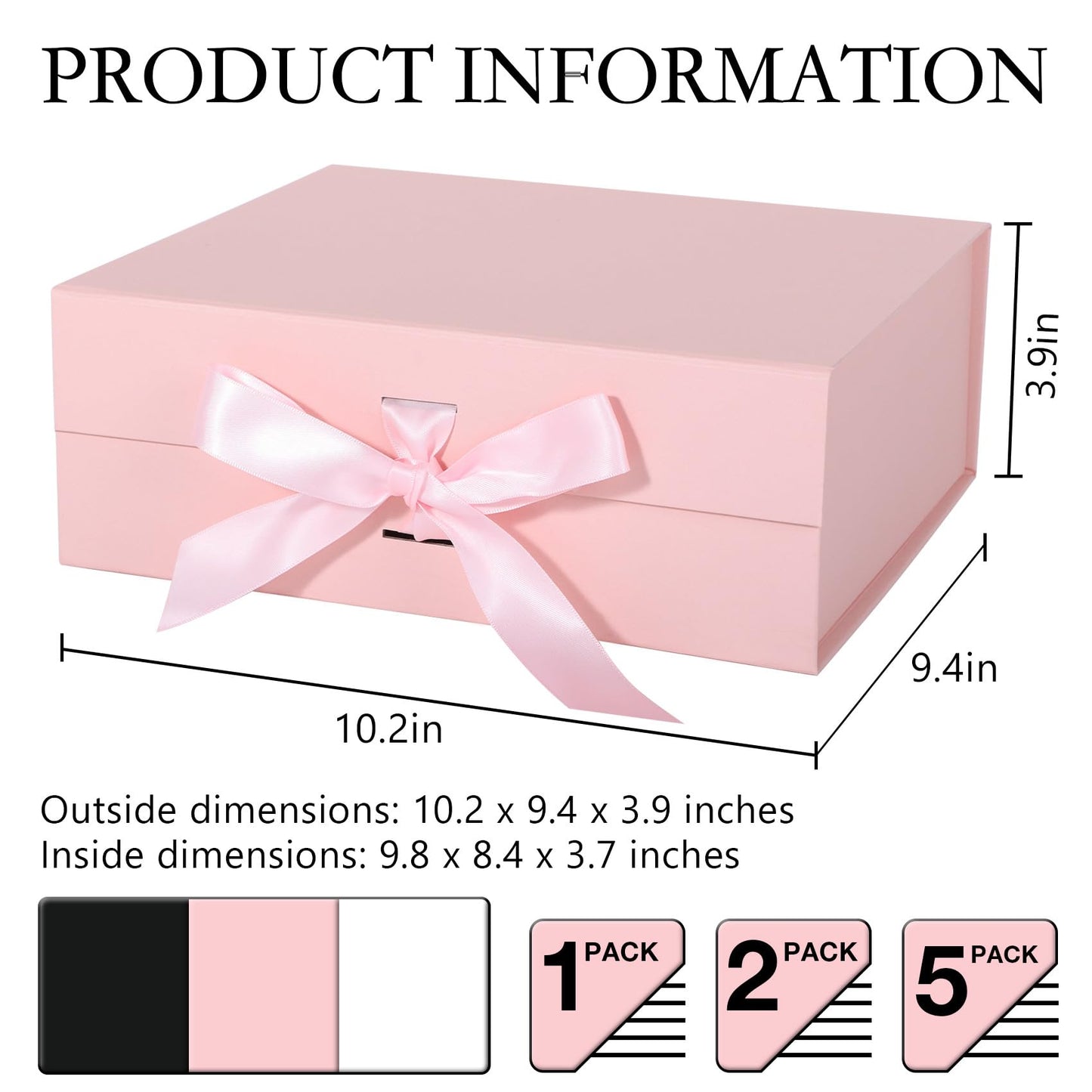 LFBOX Pink Gift Box with Ribbon Magnetic Lids 10.2x9x3.74 in, Christmas Gift Boxes Bridesmaid Groomsman Proposal Boxes, Wedding Storage Box 5 Pack