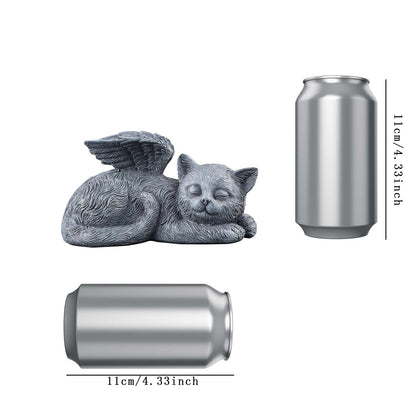 Sleeping Cat Memorial Statue – Resin Angel Wing Kitten Garden Grave Marker, Weatherproof Outdoor Pet Loss Sympathy Gift for Cat Lovers (4.7")