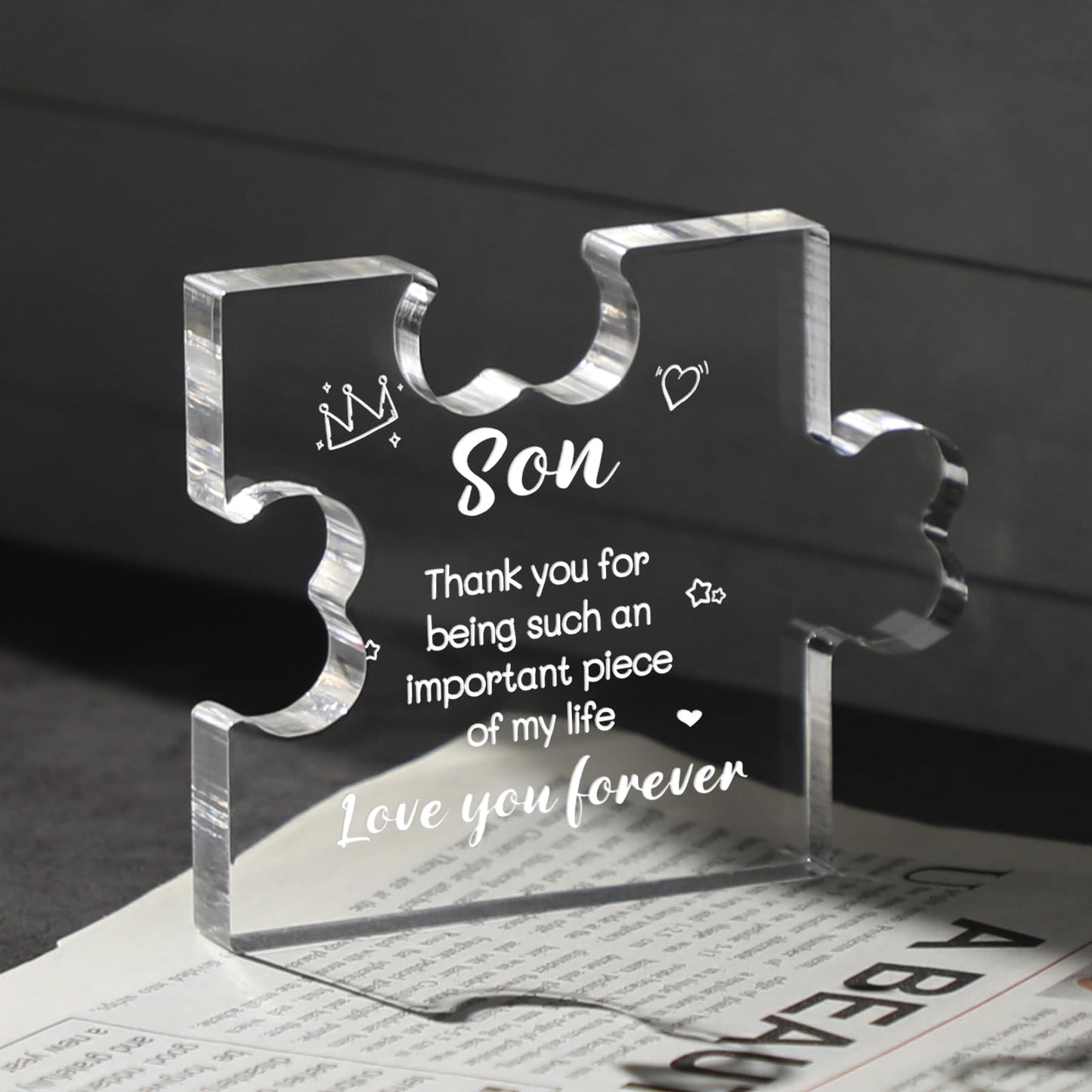 Funnli Gifts for Son from Mom, Fathers Day Graduation Christmas Valentines Day Wedding Easter Gifts for Son Acrylic Puzzle Plaque, Birthday Gifts for Son 3.35 x 2.76 Inch Desk Decorations