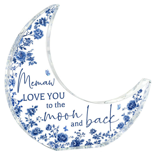 Mothers Day Gifts for Memaw From Grandkids Acrylic Puzzle Moon Piece Decorations 5.0 x 5.0 inch Mothers Day Birthday Gifts for Memaw, Gifts Ideas for Memaw Blue