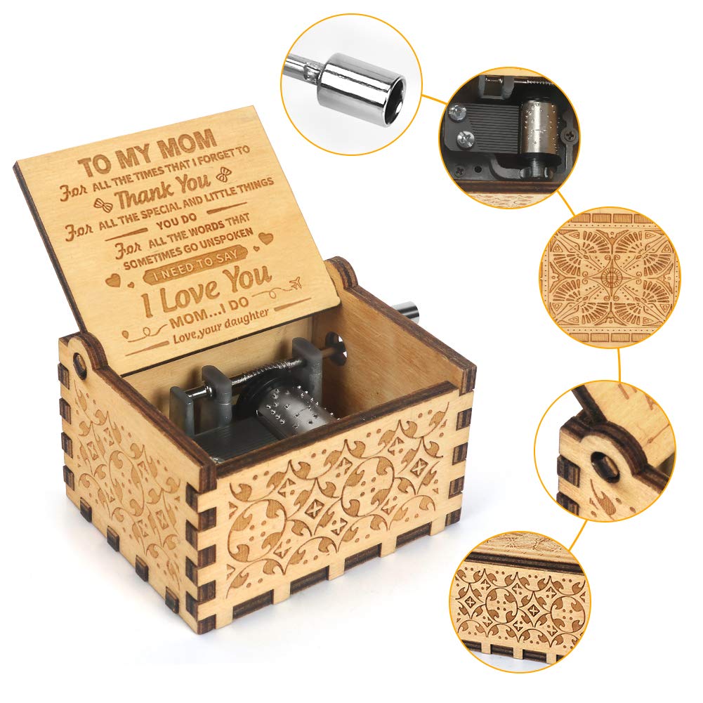 BOOB You Are My Sunshine Hand Crank Music Box small Wood Musical Gift for Mom from Daughter, Mother’s Day Birthday Christmas Keepsake Present for women mama wife gift