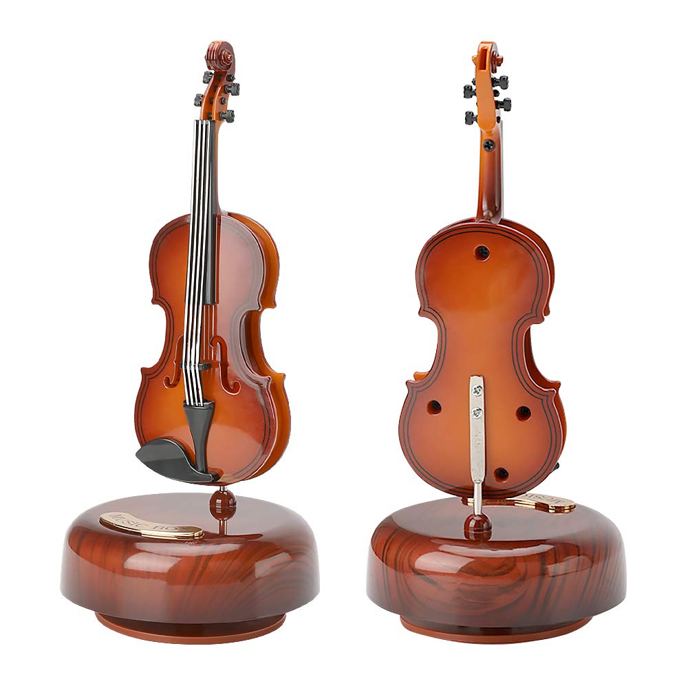 WIOR Violin Music Box, Creative Music Box Violin with Rotating Musical Base, Classical Music Box Mini Replica Instrument Crafts, Great Gift for Boys Girls Birthday Christmas New Year