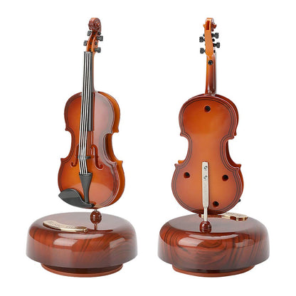 WIOR Violin Music Box, Creative Music Box Violin with Rotating Musical Base, Classical Music Box Mini Replica Instrument Crafts, Great Gift for Boys Girls Birthday Christmas New Year