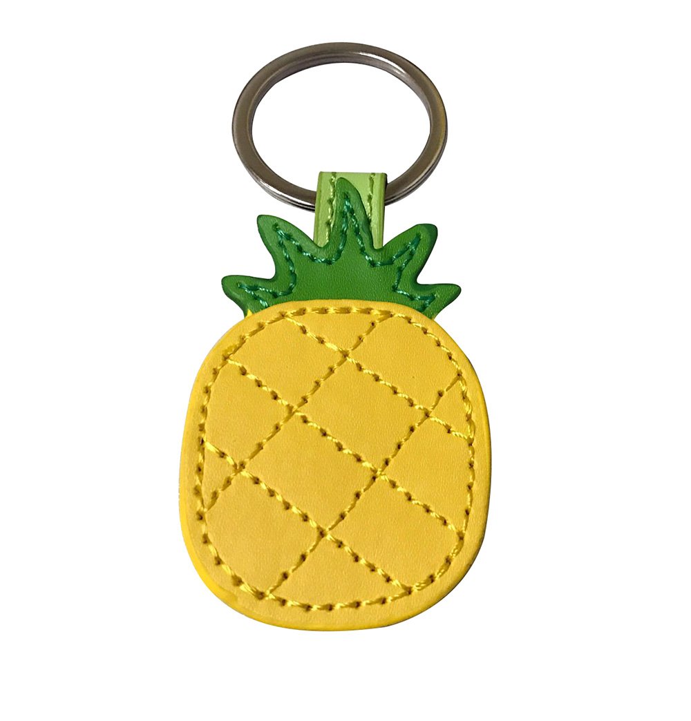 Cute Keyring, Pineapple Keychain Handmade Leather Keychain Bag Charm Car Cell Phone Decor Ornament, Gifts for Her (Yellow)