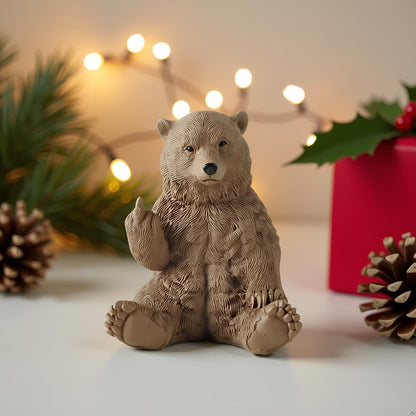 JFSM INC. Holiday Stocking Stuffer, Brown Bear Raising Middle Finger Figurine Funny Hilarious Decor - Gifts, Cabin Themed