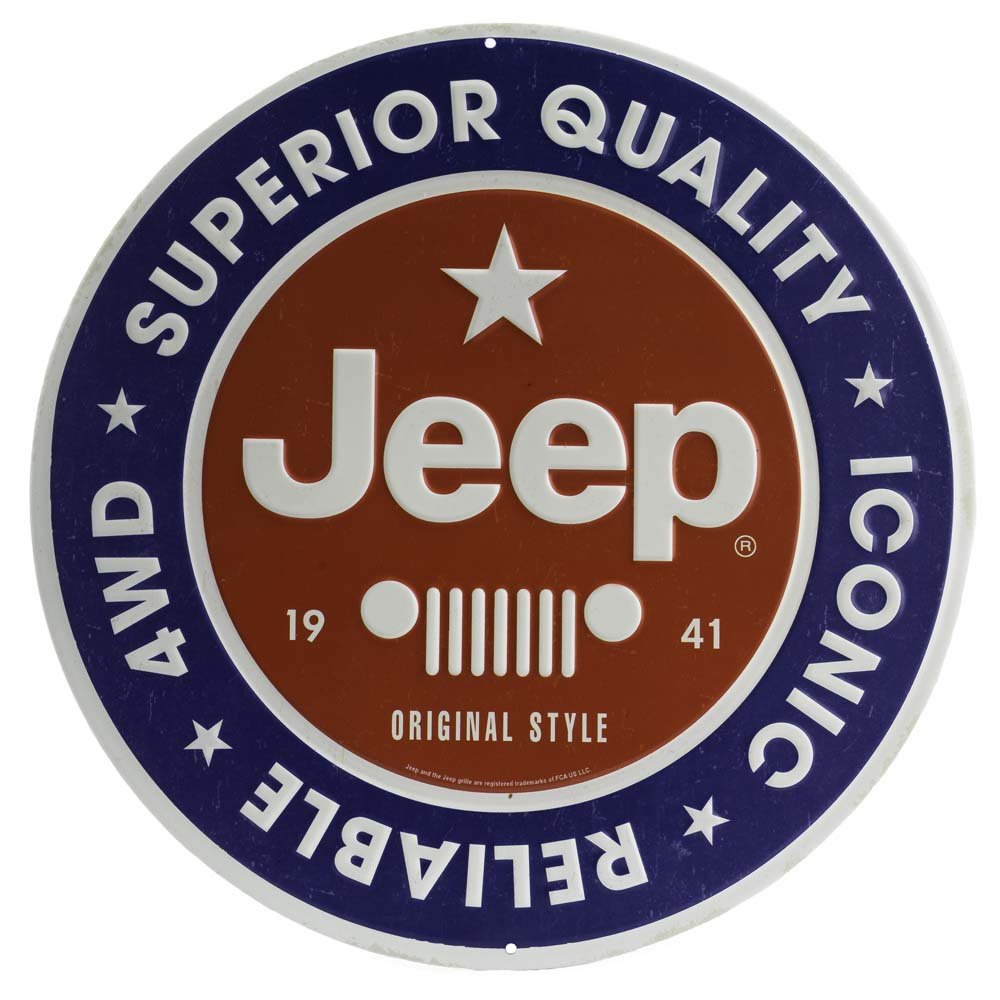 Jeep Round Embossed Metal Sign - Vintage Jeep Sign for Garage or Man Cave