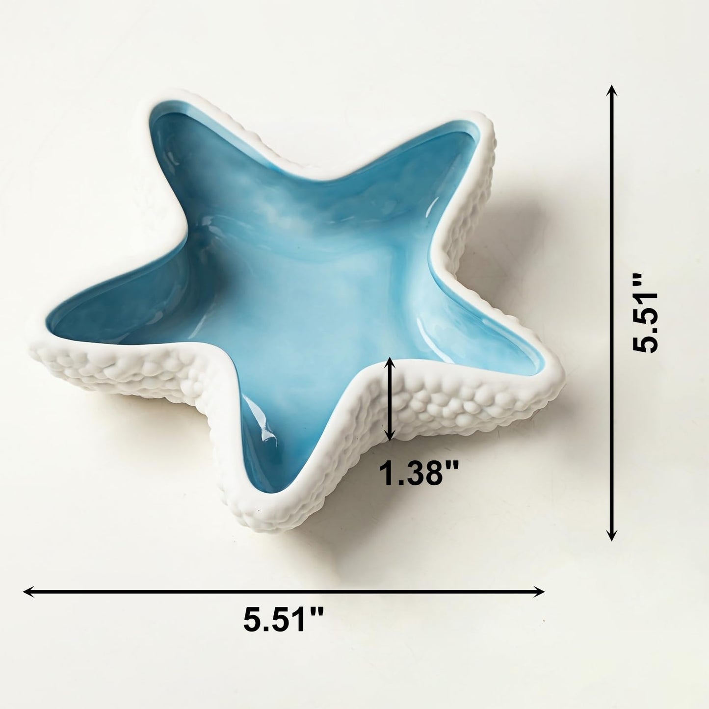 Starfish Jewelry Dish Ceramic Holder Ring Trinket Tray, Ocean-themed Decorative Trinket Dish, Suitable for Mother Friend Sister, Gifts for Women, Home Decor Trinket Dish(Sea Blue)