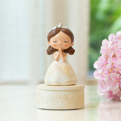 First Communion Gift Set for Girls - Resin Prayer Girl Figurine with Dove & Olive Branch Design, White Religious Keepsake Statue, Pearl Necklace Cross Pendant, Gift Box Set with Inspirational Message