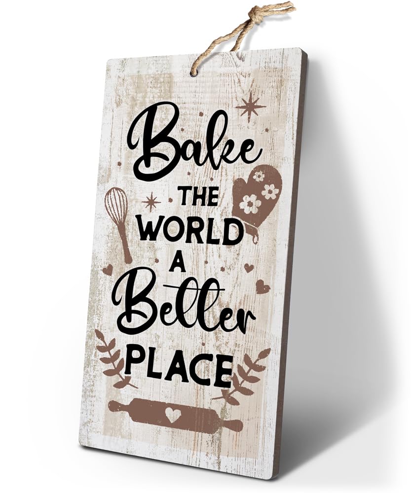 YZEXEZY Baking Sign-Bake the World a Better Place Sign12"x6" Baking Gifts Retro Bakery Cafe Wall Art Decor