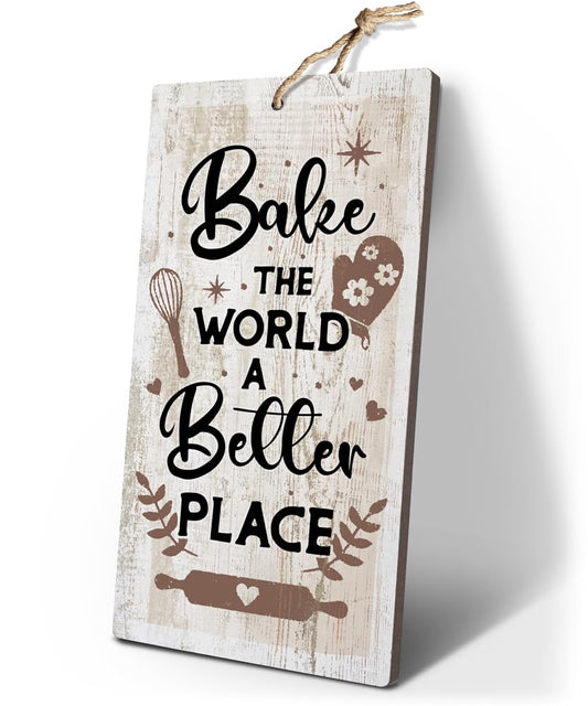 YZEXEZY Baking Sign-Bake the World a Better Place Sign12"x6" Baking Gifts Retro Bakery Cafe Wall Art Decor
