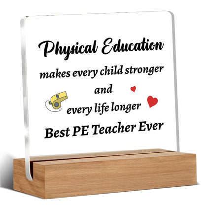 Pe Teacher Appreciation Gifts for Women Men, Gym Teacher Gifts, Thank You Gift for Teachers Home Office Desk Decor Signs Plaques 4 x 4 Inches