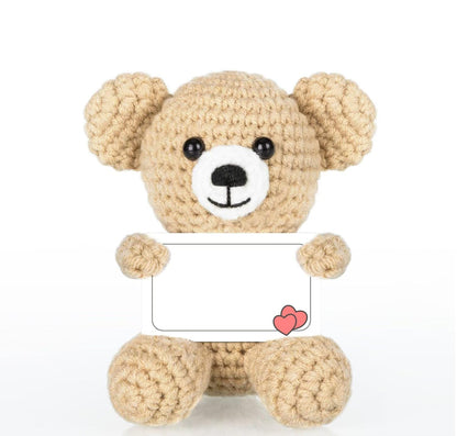 Handmade Crochet Bear Holding A Card With Messages Wroten By Yourselffor Boyfriend Girlfriend, Valentine Day Gifts for Him Her, Birthday Gifts forWife Husband Parents Sons and Daughters,for couple