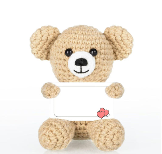 Handmade Crochet Bear Holding A Card With Messages Wroten By Yourselffor Boyfriend Girlfriend, Valentine Day Gifts for Him Her, Birthday Gifts forWife Husband Parents Sons and Daughters,for couple