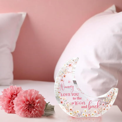 Nanny Gifts, Mothers Day Birthday Gifts for Grandma, Moon Acrylic Desk Decorations, Retirement Appreciation Gift for Women Granny Nana, Pink Floral Acrylic Plaque for Office Bedroom Decor