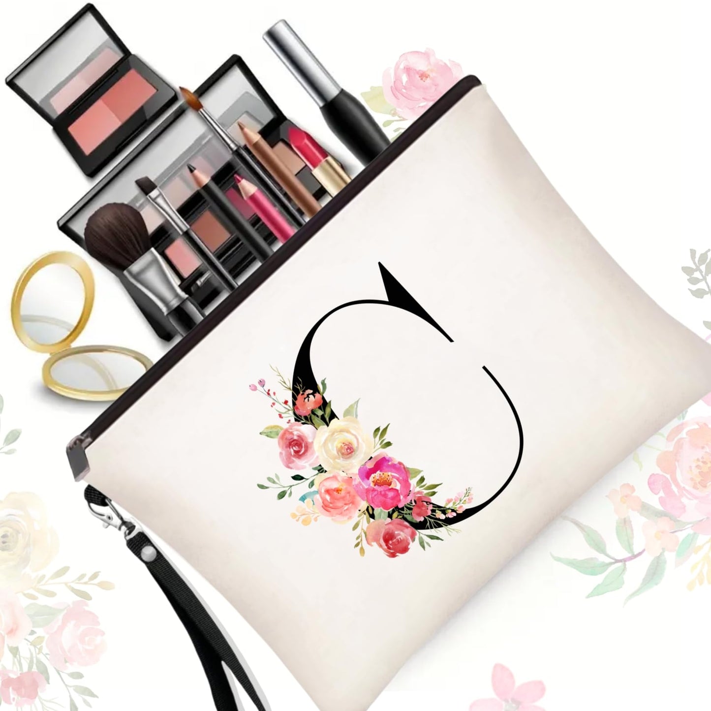 Initial Canvas Tote Bag for Women, Personalized Monogrammed Tote Bags with Makeup Gift Bag for Wedding Bridesmaids Birthday