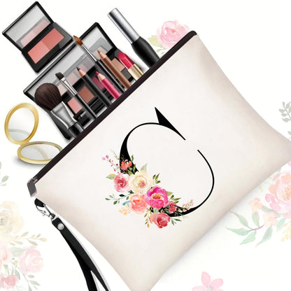 Initial Canvas Tote Bag for Women, Personalized Monogrammed Tote Bags with Makeup Gift Bag for Wedding Bridesmaids Birthday