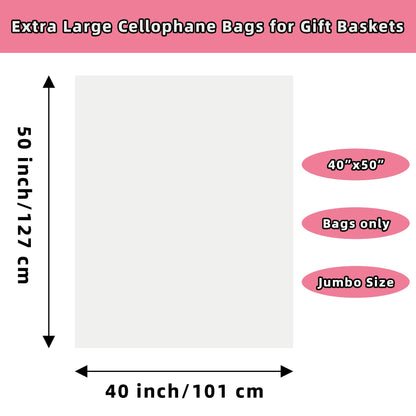 Yotelab Extra Large Cellophane Bags, 40x50 Inch Clear Cellophane Wrap for Gift Baskets, 10Pcs Jumbo Huge Clear Basket Bags