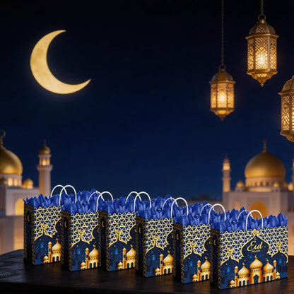 CMSSHUAI 12 Pcs Eid Mubarak Gift Bags with Handles 12.8 x 10.4 x 4.4 Inch Large Ramadan Tote Bags Eid Mubarak Paper Treat Goodie for Gifts Wrapping Ramadan Party Supplies