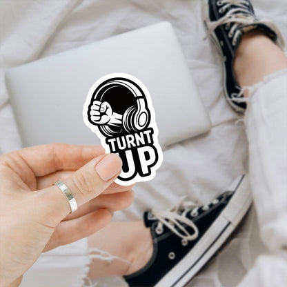 3 Pcs TURN'T UP Sticker – Cool DJ Microphone and Headphone Design Vinyl Decal Waterproof for Laptop, Water Bottle, Tumbler, Skateboard, Phone – Party Vibe Gift for Music Lovers – 3 Inch