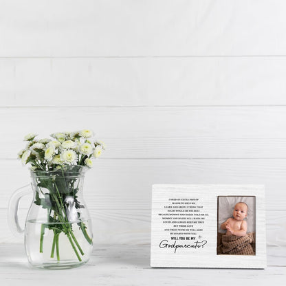 Godparents Proposal Gift, Picture Frame Gifts for New Godparents Announcement, Godparents to Be Gift, Will You Be My Godparents Wood Picture Frame for Tabletop Display, Holds 4x6 Inches Photo