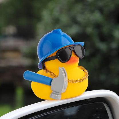 wonuu Car Dashboard Decorations Rubber Ducks, Construction Builder Rubber Ducky for Car Ornament Cute Duck with Tool, Hard Hat, Glasses, Necklace (Hammer)