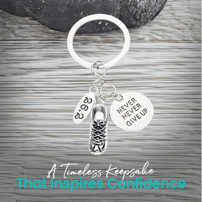 Infinity Collection Marathon Gifts - Never Give Up Runner Keychain, Running Jewelry, Marathon Jewelry, 26.2 Keychain