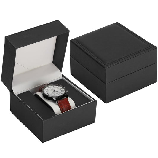 Luxury Single Watch Gift Box for Men Women, Single Watch Bracelet Bangle Jewelry Holder Storage Box Display Case Organizer (Black Style 1)