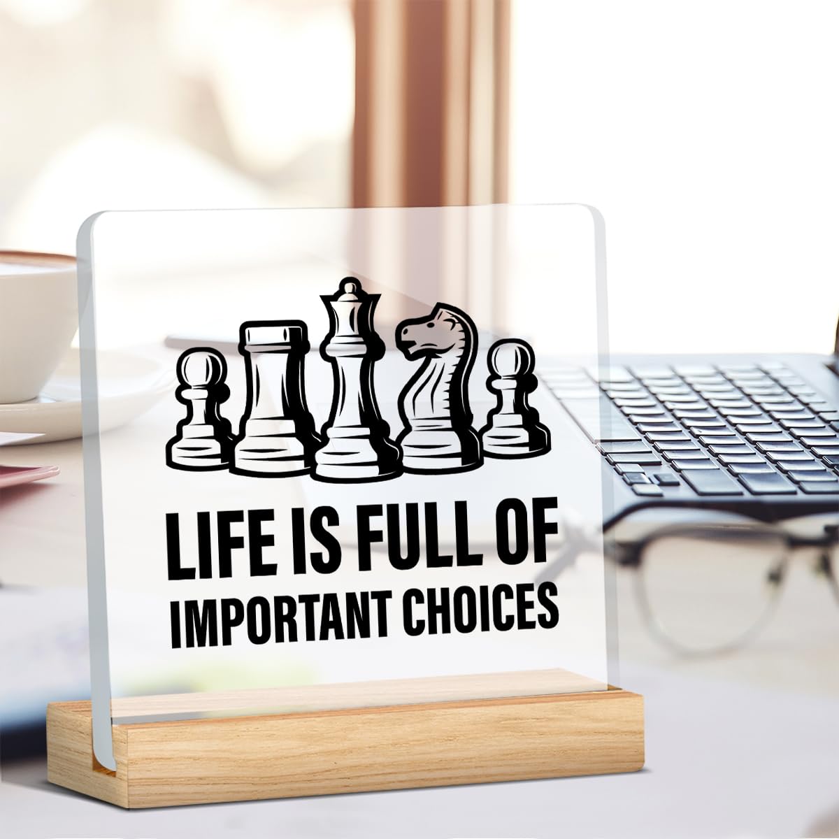 Zauly Acrylic Decorative Signage, 4x4 inches, Chess Lovers Gifts, Modern Design
