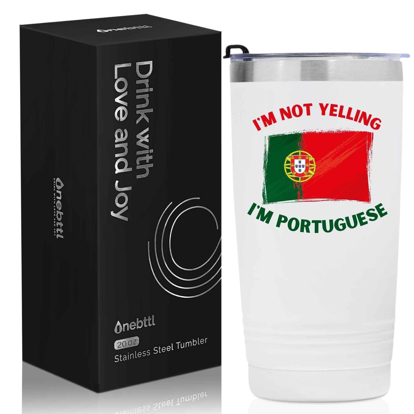 Onebttl Portuguese Gifts with Portugal Flag, Portuguese Portugal Souvenirs, 20oz Stainless Steel Insulated Travel Mug, Perfect for Portuguese Men & Women on Birthday & Christmas - I'm Not Yelling