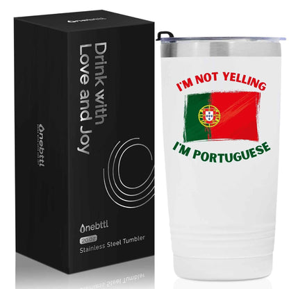 Onebttl Portuguese Gifts with Portugal Flag, Portuguese Portugal Souvenirs, 20oz Stainless Steel Insulated Travel Mug, Perfect for Portuguese Men & Women on Birthday & Christmas - I'm Not Yelling