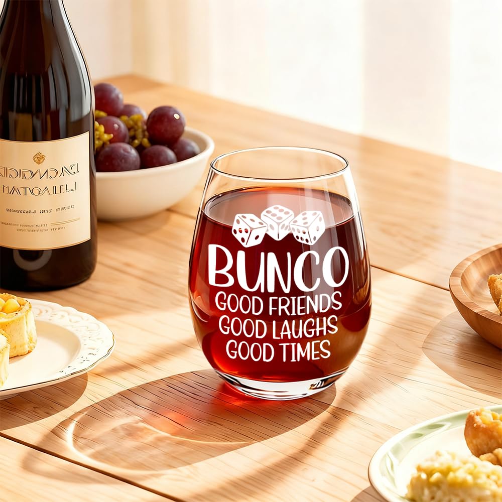 Bunco Good Friends Good Laughs Good Times Wine Glass, Bunco Game Night Party Wine Glass Gifts for Friends Board Game Lover, Bachelor Party Bridal Shower Gifts for Her Sisters BFF Friends