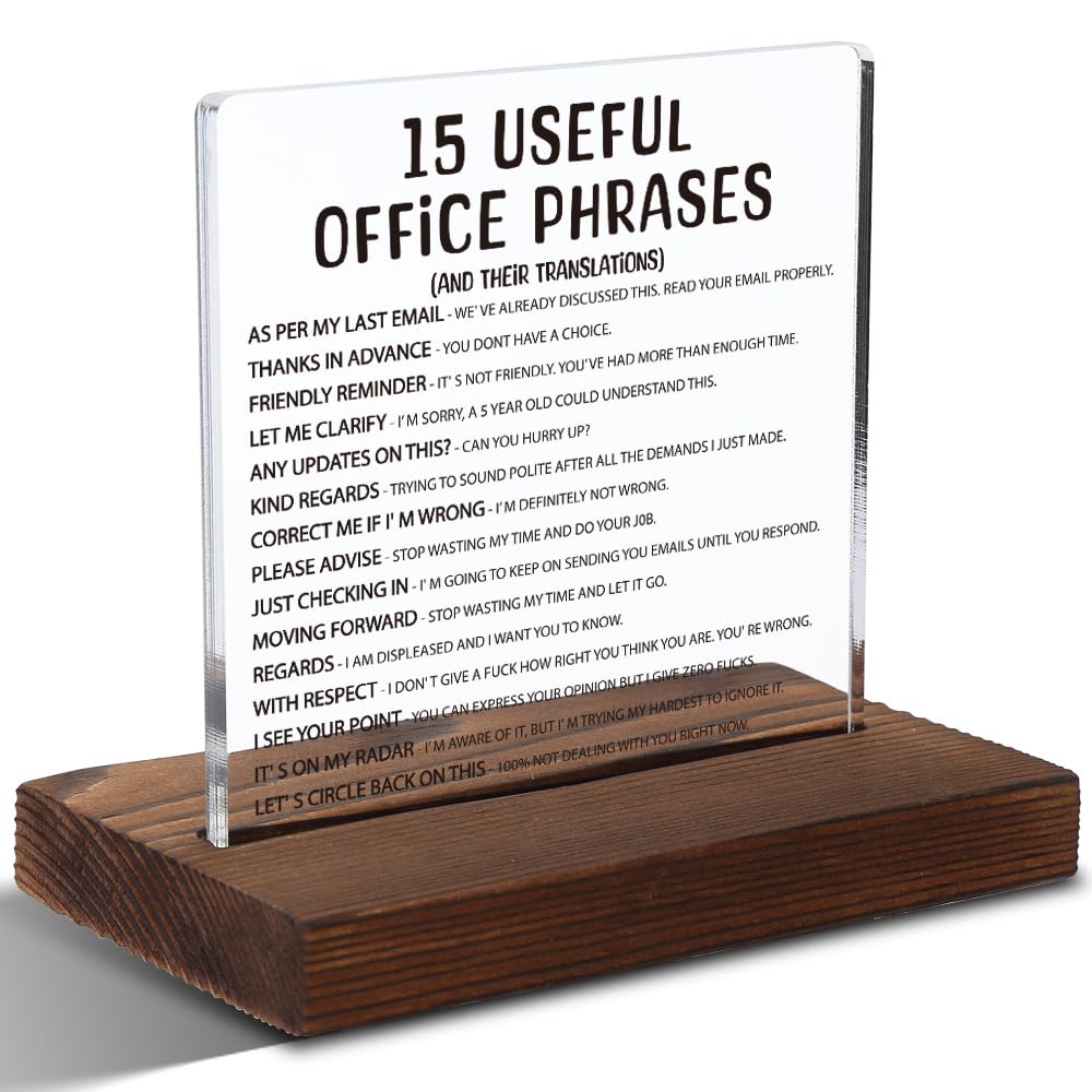 Silly Office Gifts for Women, Humorous Office Gifts for Coworkers, Managers, Sarcastic Office Gift for Coworkers, Managers,Modern Acrylic Desk Plaque, 10 x 10 x 1.5 cm,XXD63