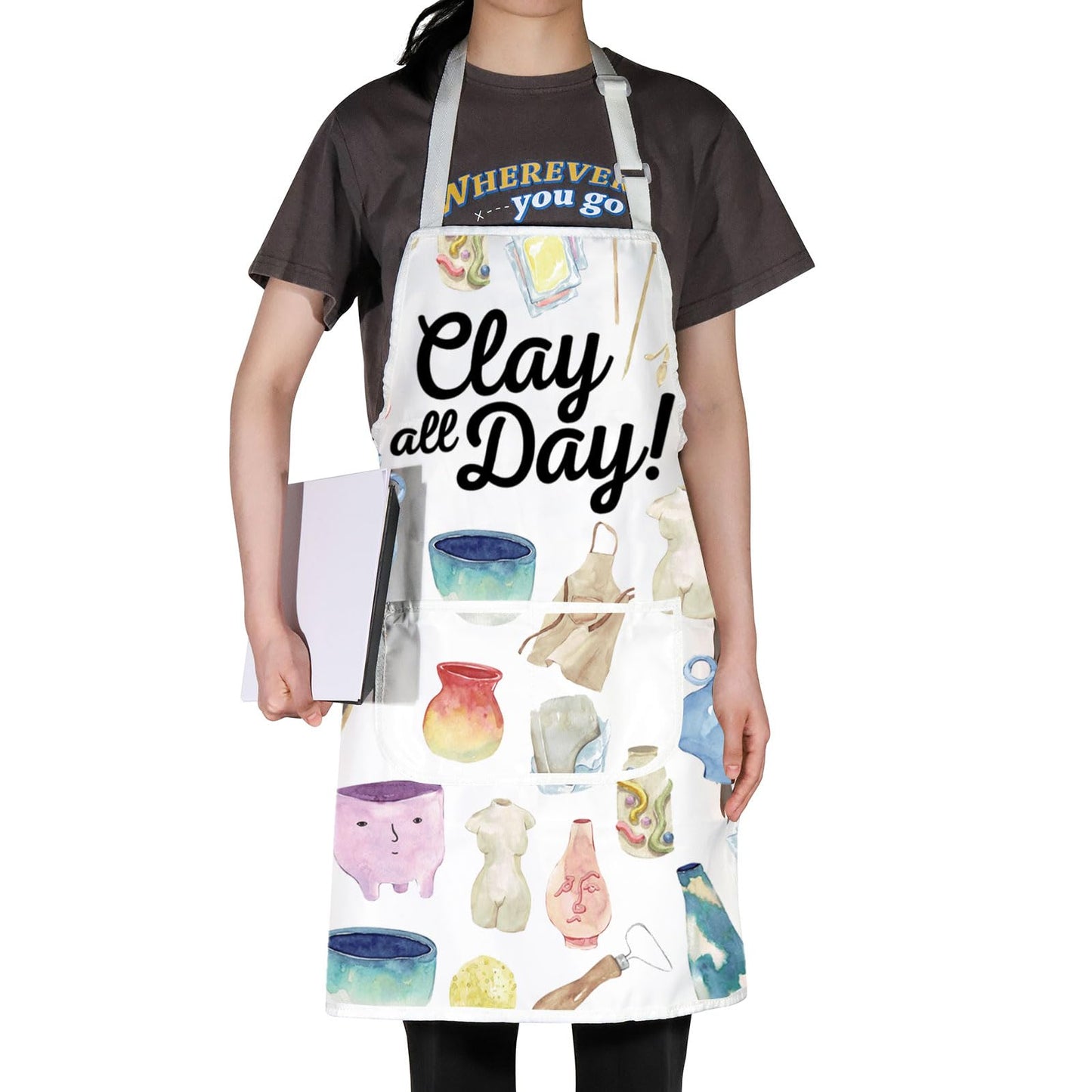 WZMPA Pottery Maker Apron Ceramic Artist Gift Clay All Day Adjustable Apron With Pockets For Pottery Teacher Student