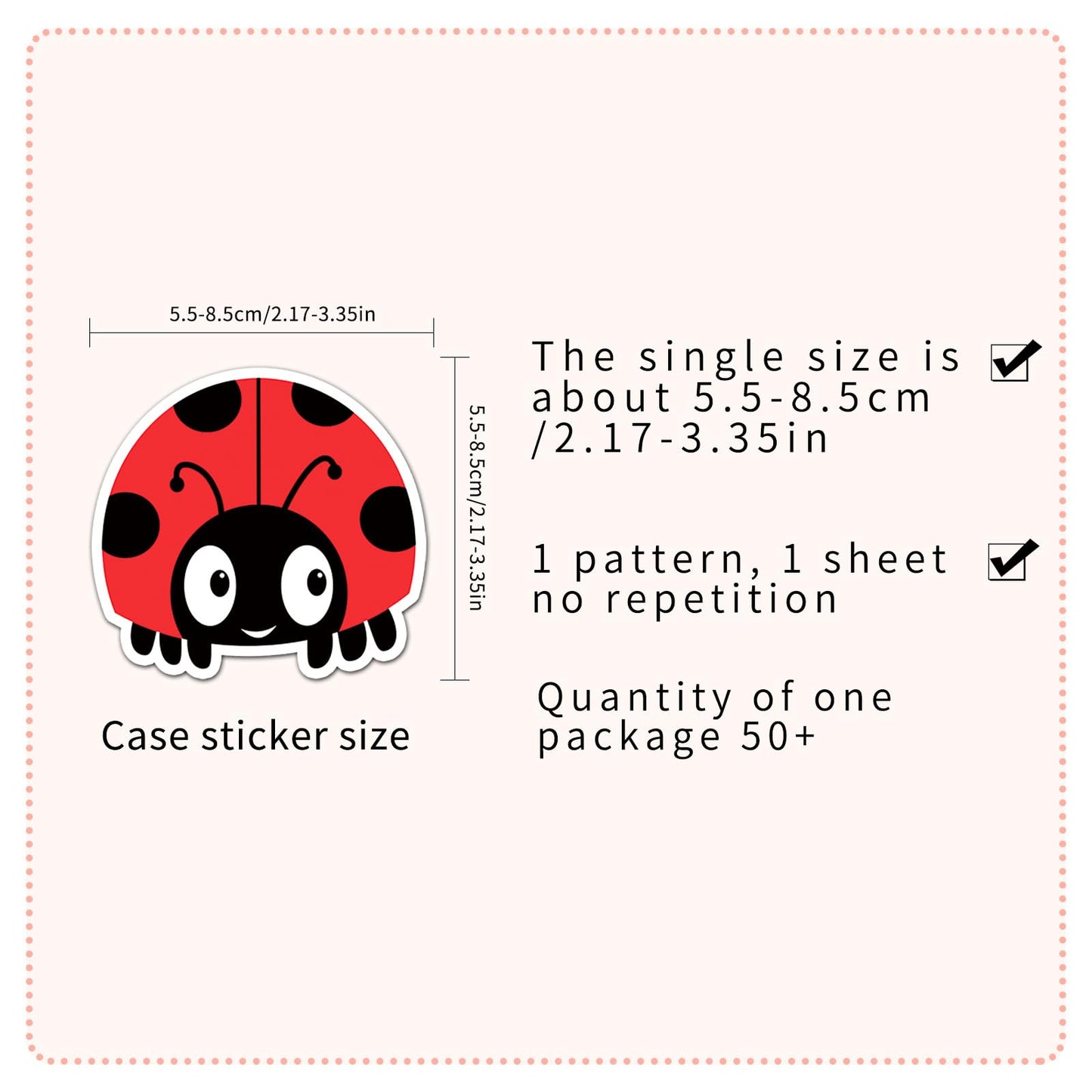 50 Pcs Cute Ladybug Stickers - Waterproof Vinyl Ladybug Decals with Love/Fruit Motifs for Skateboard, Laptop, Fridge & Luggage (Assorted Adorable Ladybug Designs)(Ladybug)