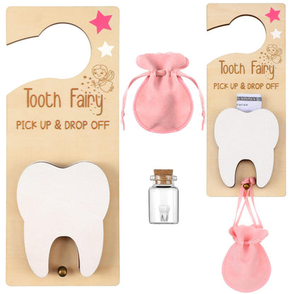 DoubleFill Tooth Fairy Gift Holder Bag Door Hanger Tooth Fairy Kit Stores Lost Teeth Keepsake Box Easter Gift World Oral Health Day Gifts for Lost Teeth Boy Girl(Classic,Pink)